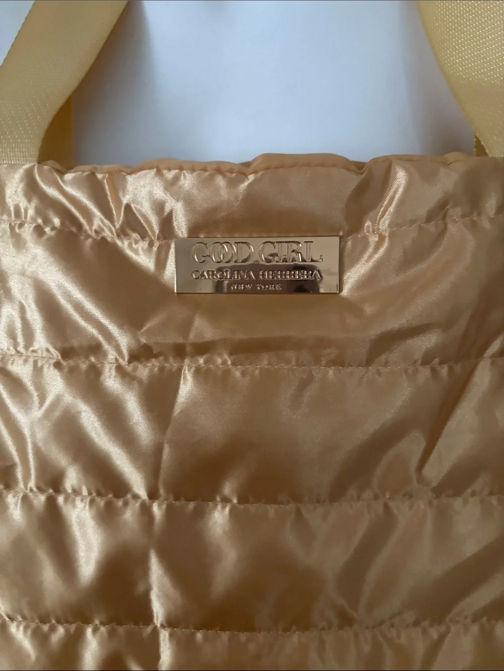 Carolina Herrera Metallic Gold Quilted Tote with Yellow Webbed Handles